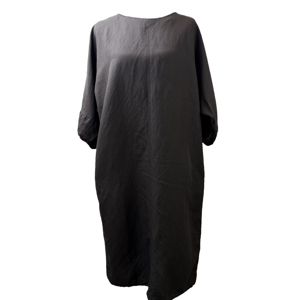 Renoma Linen Blend Dress Minimalist Taupe Brown Relaxed Fit Midi Shift Size 5